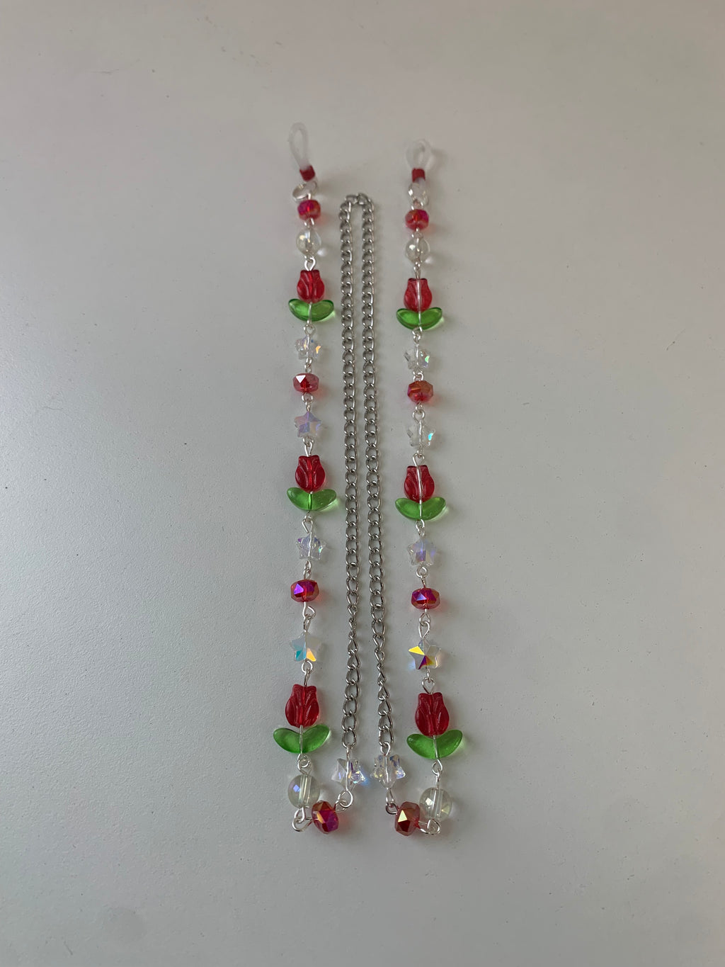 Red flower eye glass chain