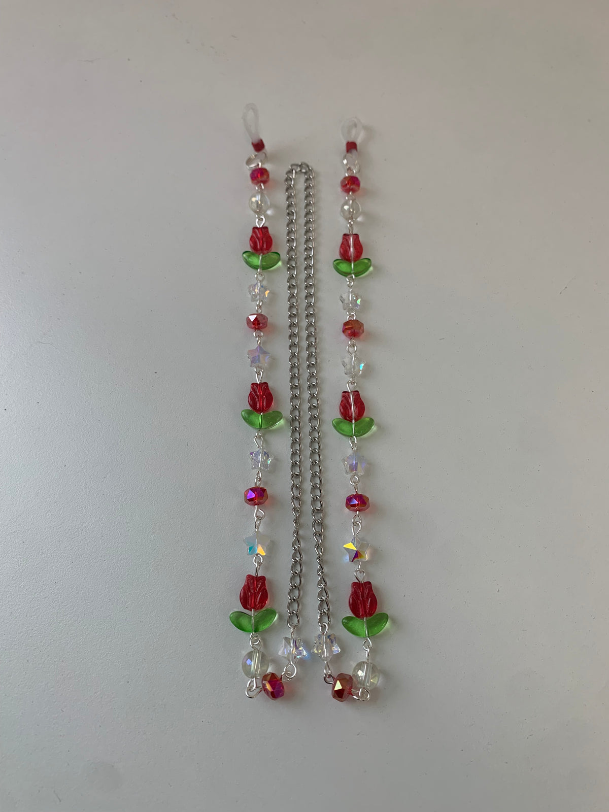 Red flower eye glass chain