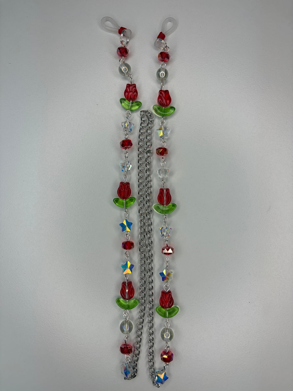 Red flower eye glass chain